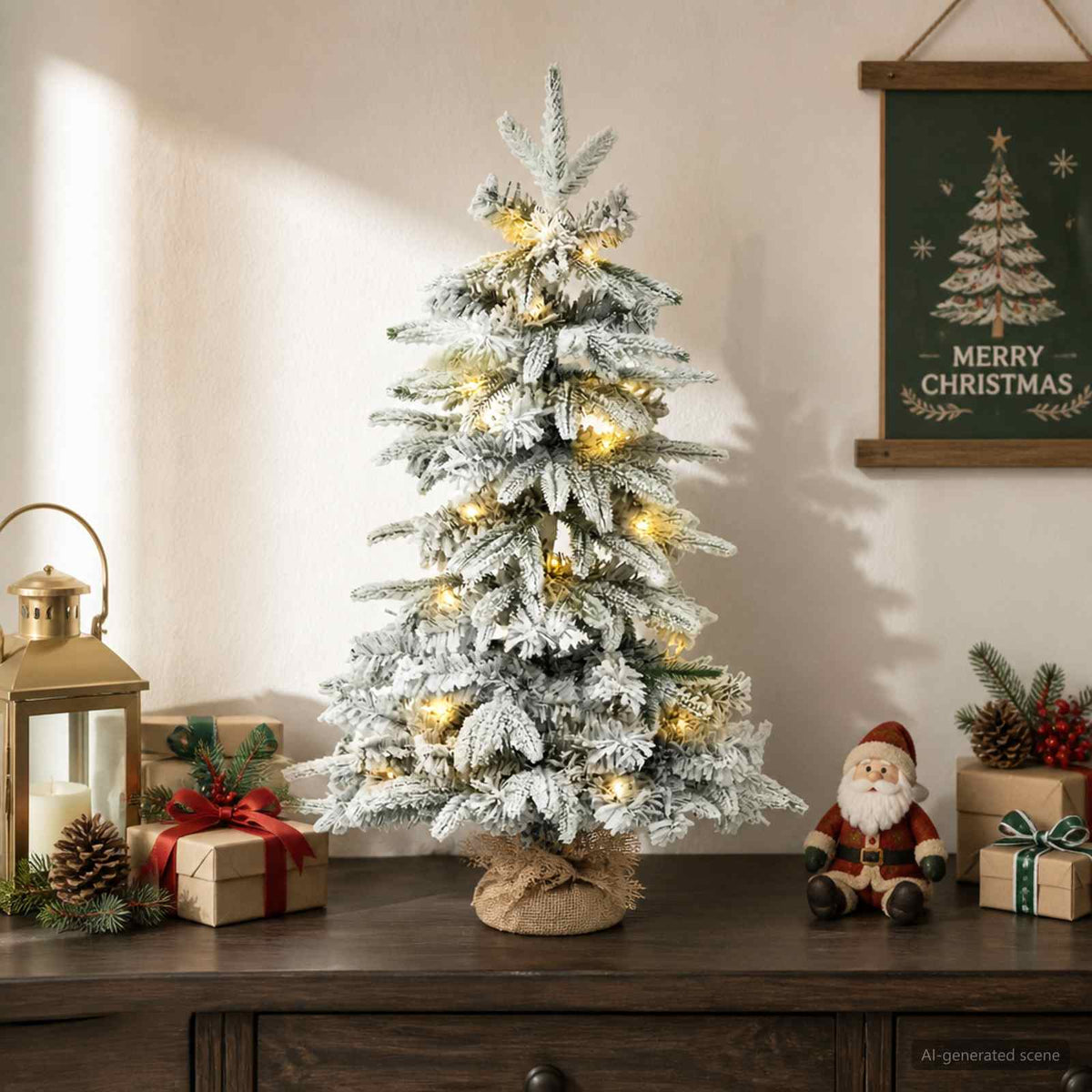 vidaXL Mini Christmas Tree Flocked 60 cm 25 LEDs Warm White PVC and PE