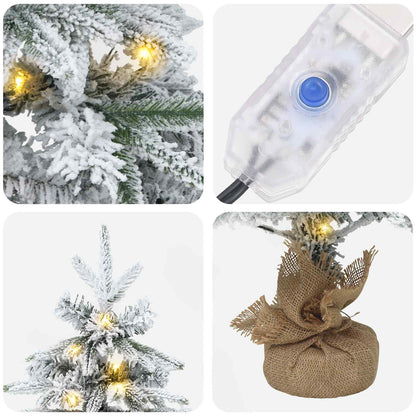 vidaXL Mini Christmas Tree Flocked 60 cm 25 LEDs Warm White PVC and PE