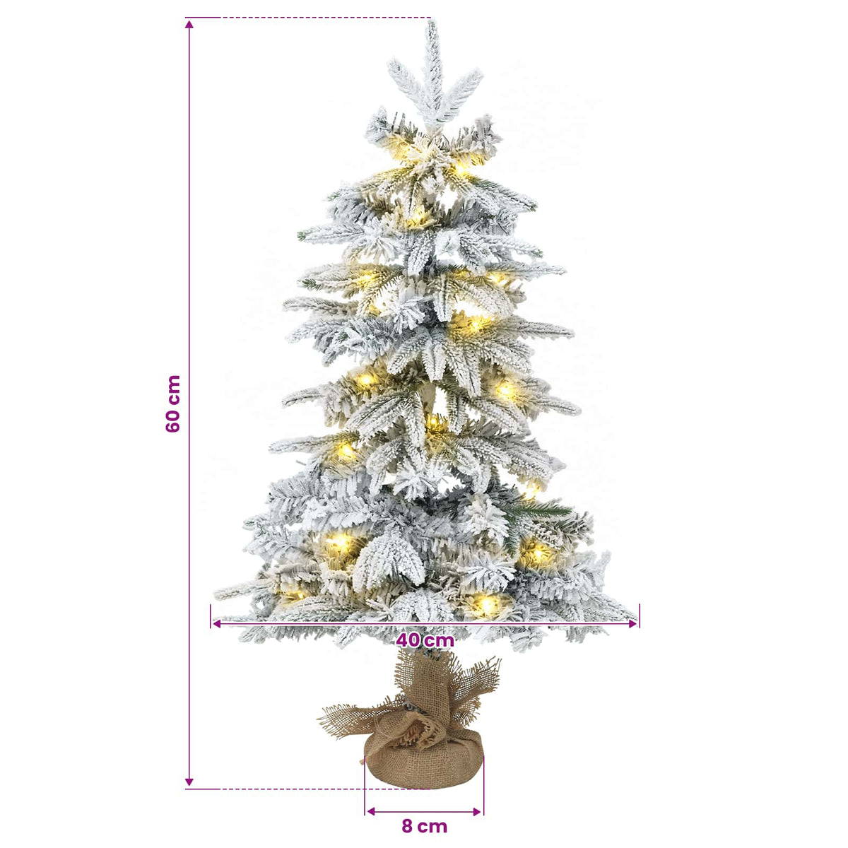 vidaXL Mini Christmas Tree Flocked 60 cm 25 LEDs Warm White PVC and PE