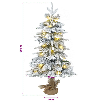 vidaXL Mini Christmas Tree Flocked 60 cm 25 LEDs Warm White PVC and PE