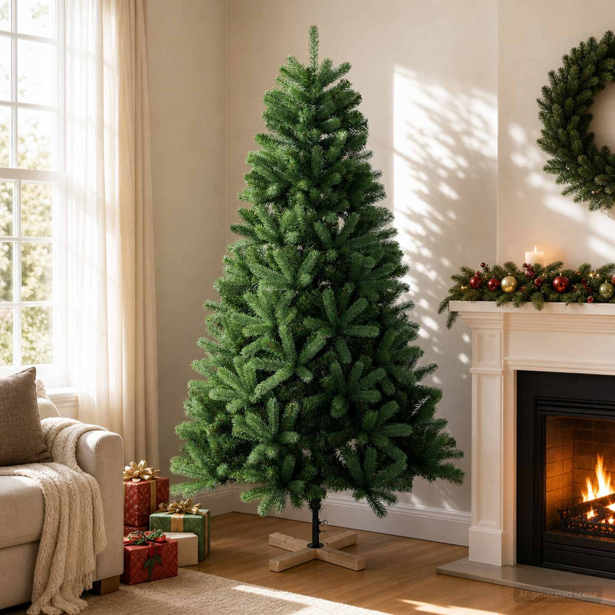 vidaXL Artificial Christmas Tree 180 cm PVC and Solid Pine Wood Green