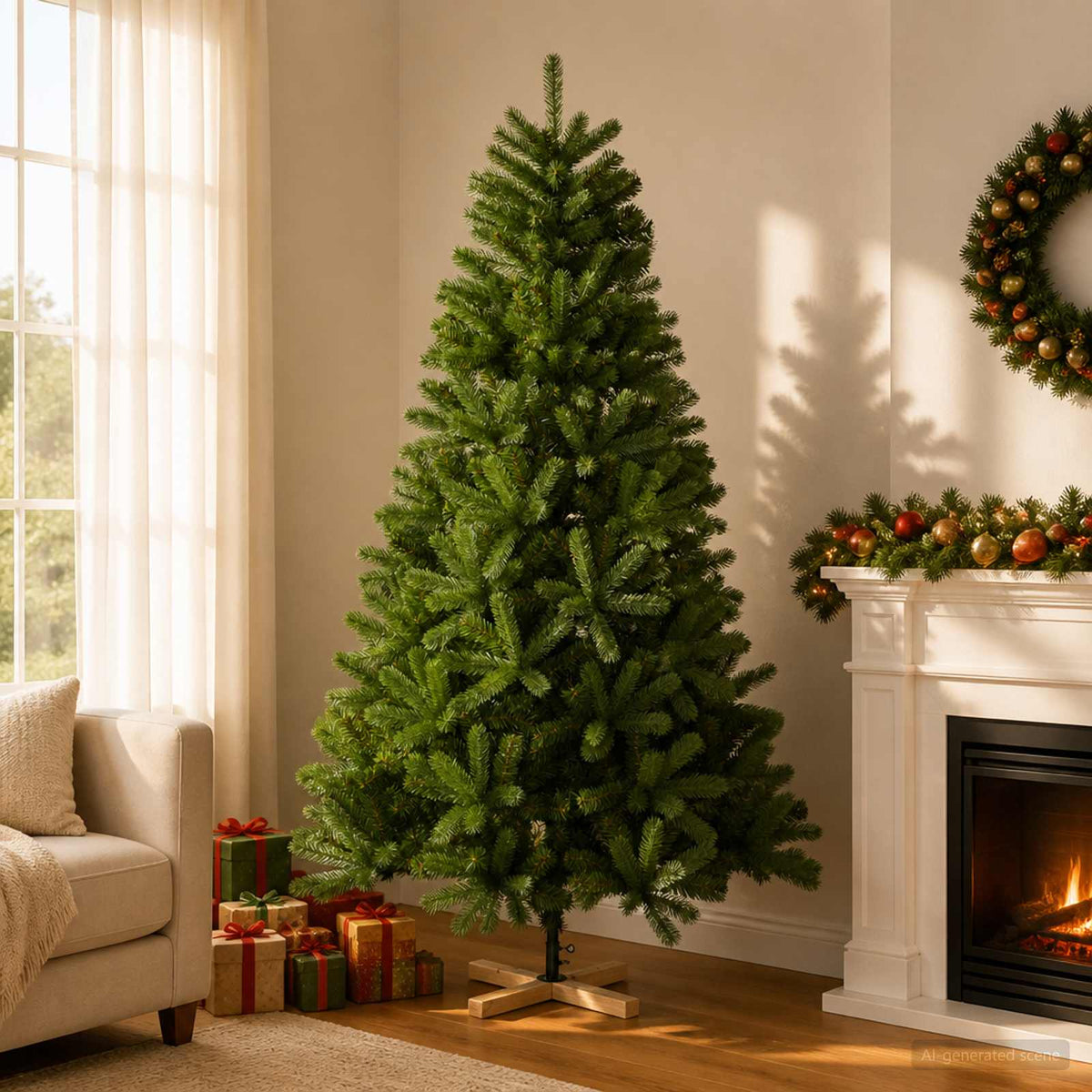 vidaXL Artificial Christmas Tree 210 cm PVC and Solid Pine Wood Green