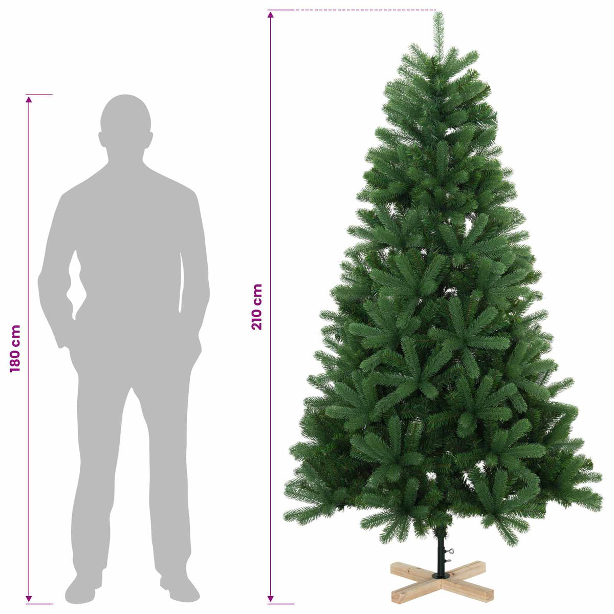 vidaXL Artificial Christmas Tree 210 cm PVC and Solid Pine Wood Green