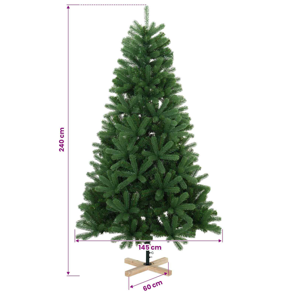vidaXL Artificial Christmas Tree 240 cm PVC and Solid Pine Wood Green