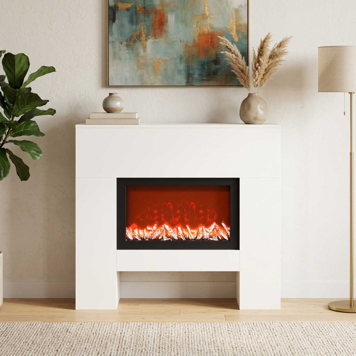 vidaXL Electric Fireplace White 100 x 24.5 x 90 cm Engineered wood