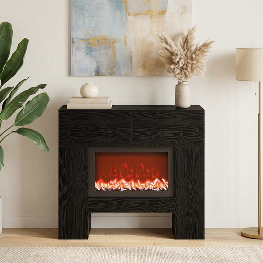 vidaXL Electric Fireplace Black Oak 100 x 24.5 x 90 cm Engineered wood