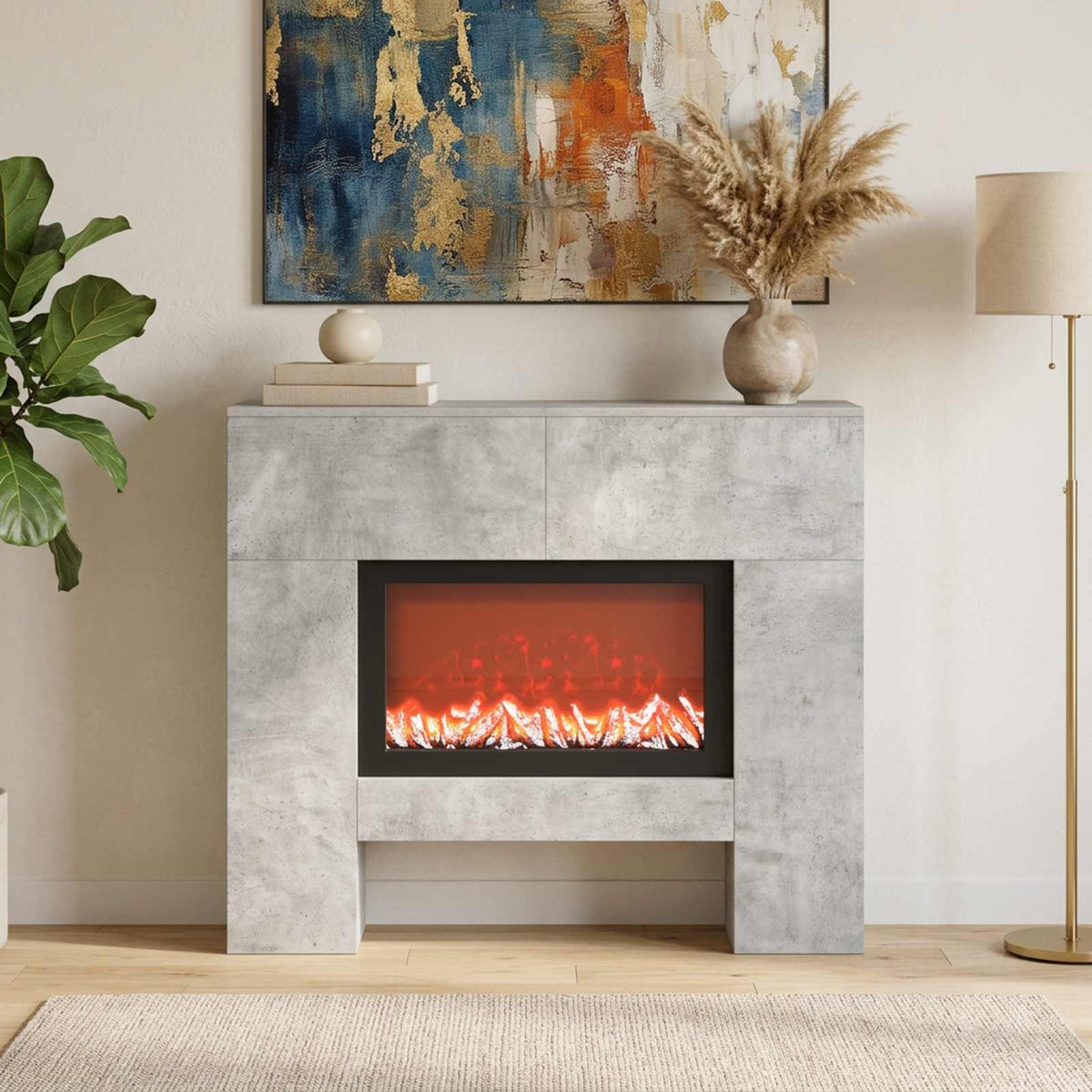 vidaXL Electric Fireplace Concrete 100 x 24.5 x 90 cm Engineered wood