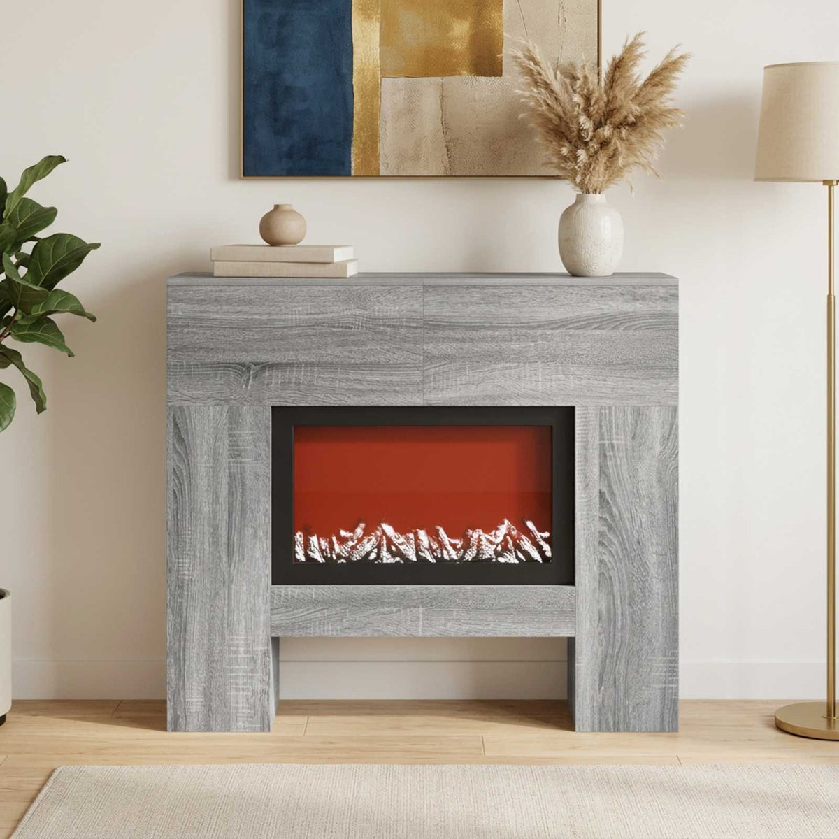 vidaXL Electric Fireplace Grey Sonoma 100 x 24.5 x 90 cm