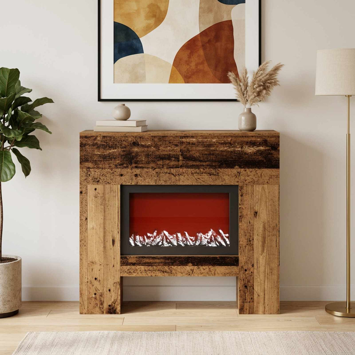 vidaXL Electric Fireplace Old Wood 100 x 24.5 x 90 cm Engineered wood