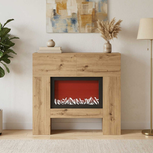 vidaXL Electric Fireplace Artisan Oak 100 x 24.5 x 90 cm