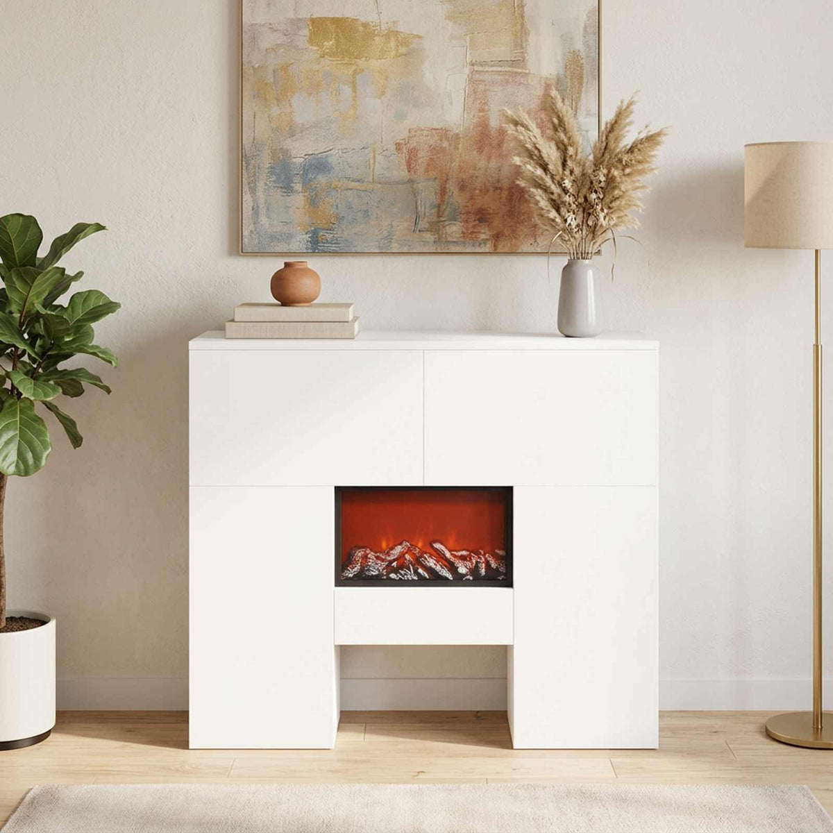 vidaXL Electric Fireplace White 75 x 24.5 x 75 cm Engineered wood