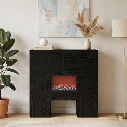 vidaXL Electric Fireplace Black Oak 75 x 24.5 x 75 cm Engineered wood