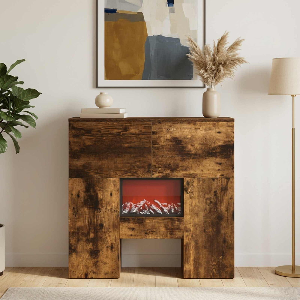 vidaXL Electric Fireplace Smoked Oak 75 x 24.5 x 75 cm Engineered wood