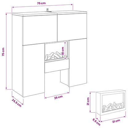 vidaXL Electric Fireplace Smoked Oak 75 x 24.5 x 75 cm Engineered wood
