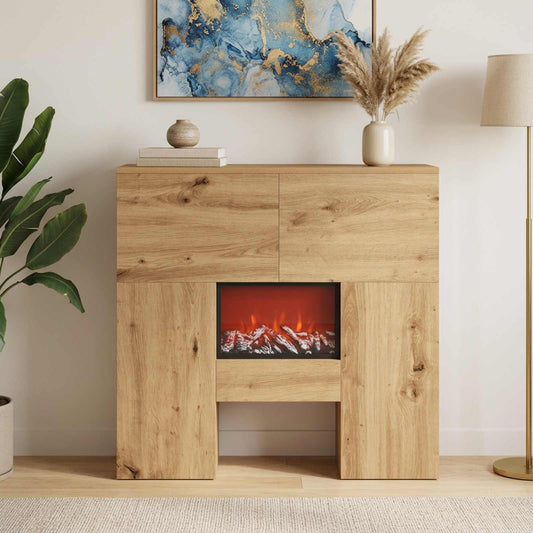 vidaXL Electric Fireplace Artisan Oak 75 x 24.5 x 75 cm