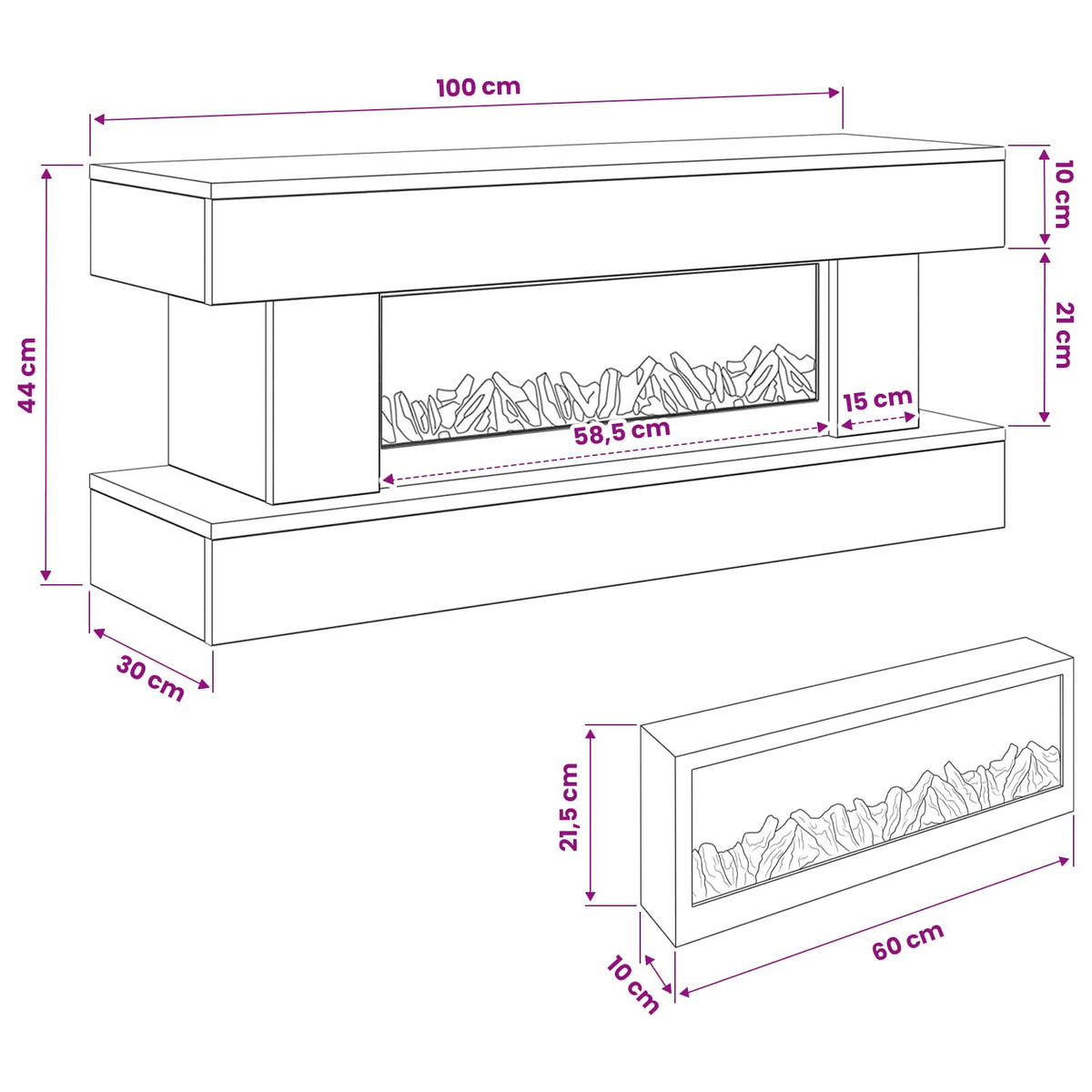 vidaXL Electric Fireplace White 100 x 30 x 44 cm Engineered wood