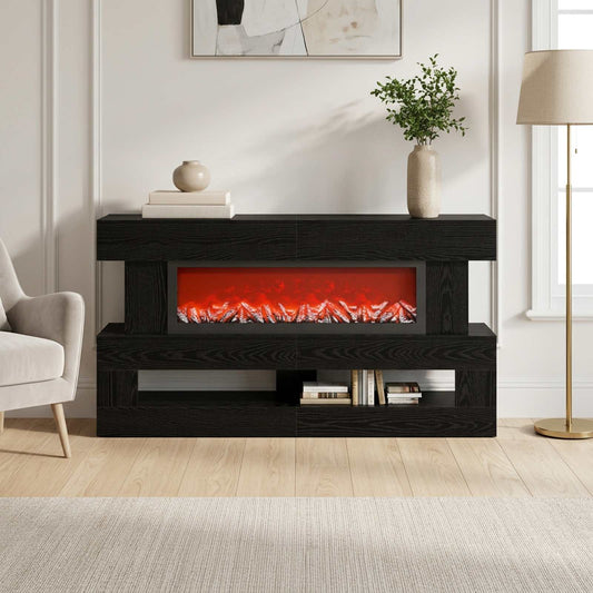 vidaXL Electric Fireplace Black Oak 150 x 21 x 77 cm Engineered wood