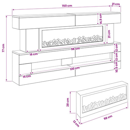 vidaXL Electric Fireplace Concrete 150 x 21 x 77 cm Engineered wood