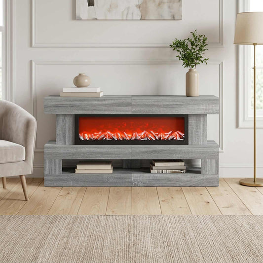 vidaXL Electric Fireplace Grey Sonoma 150 x 21 x 77 cm Engineered wood