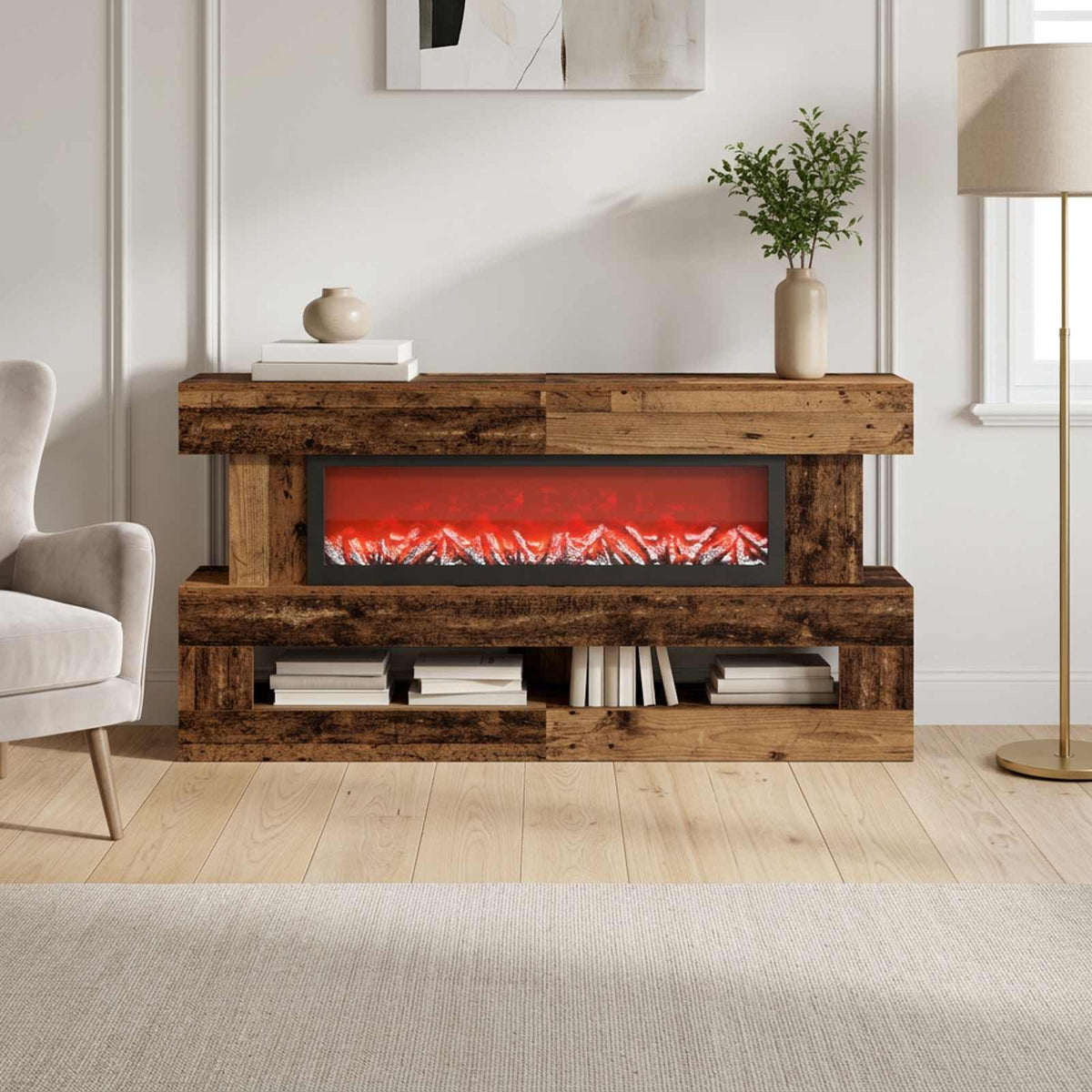 vidaXL Electric Fireplace Old Wood 150 x 21 x 77 cm Engineered wood