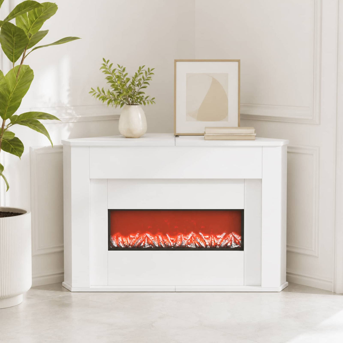 vidaXL Fireplace with LED Strip White 95 x 42.5 x 60 cm