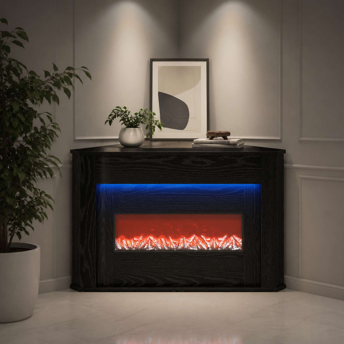 vidaXL Fireplace with LED Strip Black Oak 95 x 42.5 x 60 cm