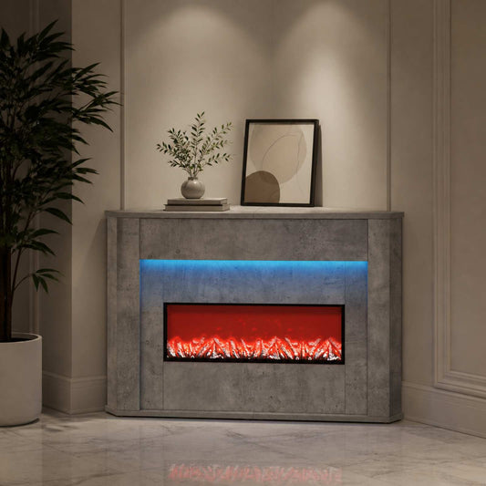 vidaXL Fireplace with LED Strip Concrete 95 x 42.5 x 60 cm