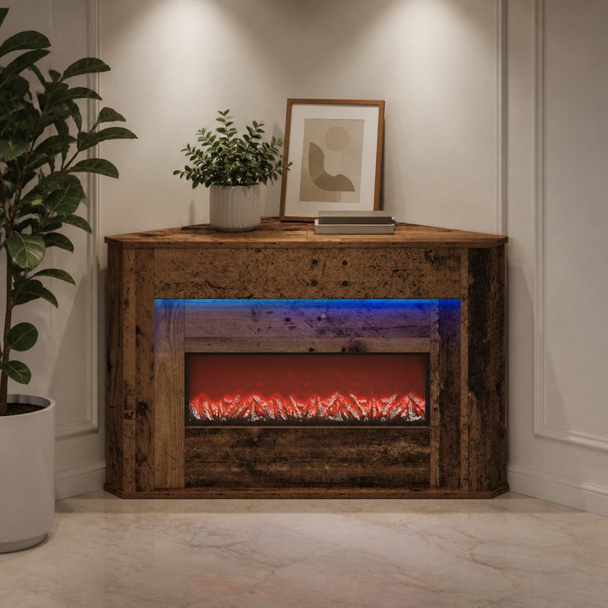 vidaXL Fireplace with LED Strip Old Wood 95 x 42.5 x 60 cm