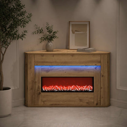 vidaXL Fireplace with LED Strip Artisan Oak 95 x 42.5 x 60 cm