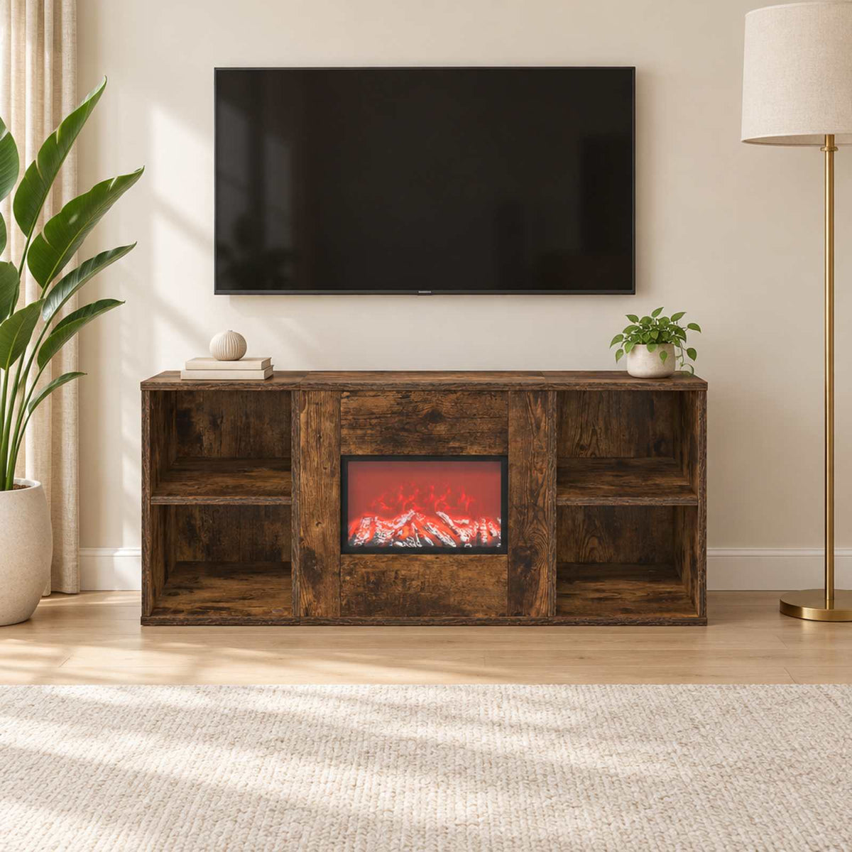 vidaXL Electric Fireplace Smoked Oak 100 x 37 x 45.5 cm