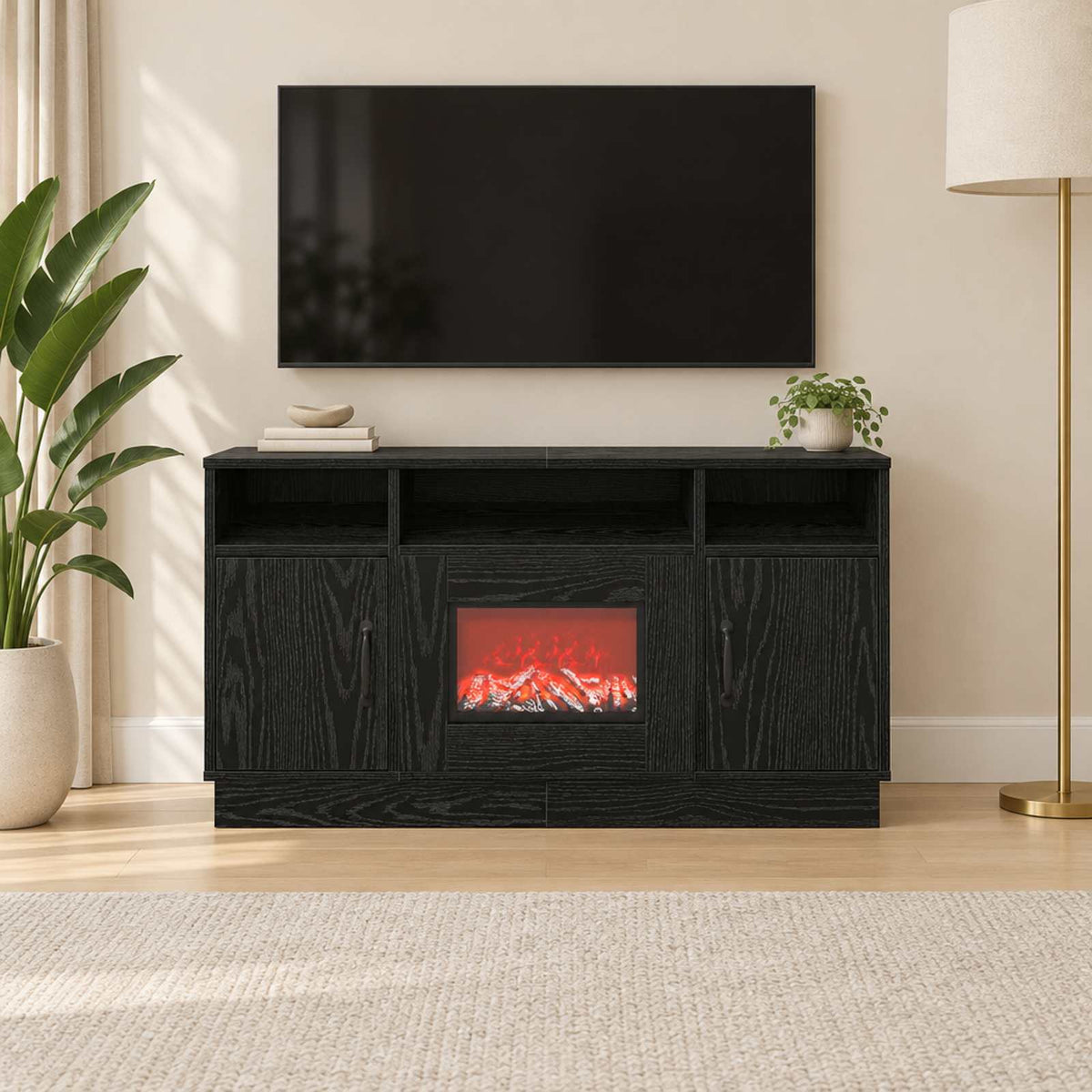 vidaXL Electric Fireplace Black Oak 100 x 33 x 55 cm Engineered wood