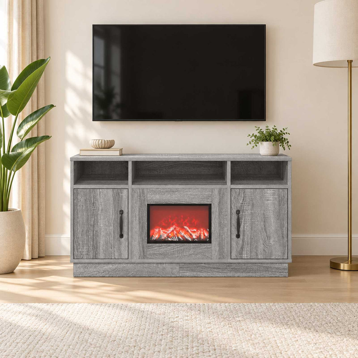 vidaXL Electric Fireplace Grey Sonoma 100 x 33 x 55 cm Engineered wood