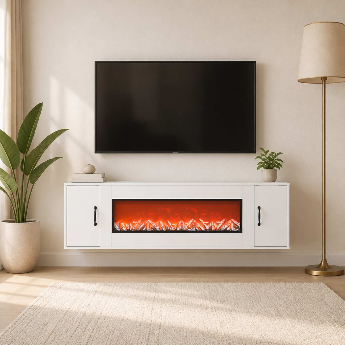 vidaXL Electric Fireplace White 155 x 30 x 44 cm Engineered wood