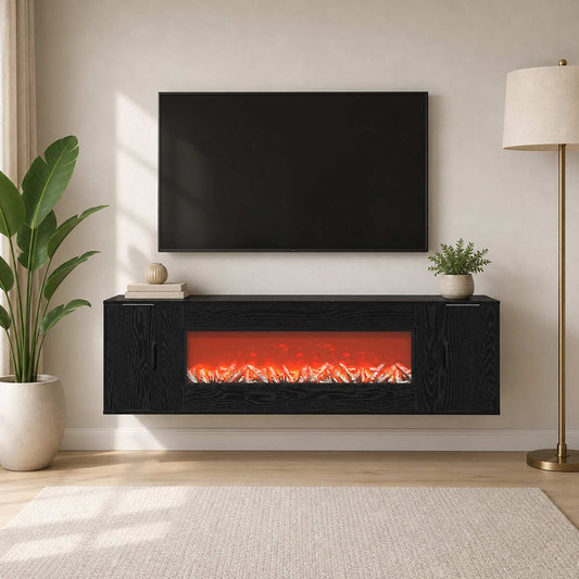 vidaXL Electric Fireplace Black Oak 155 x 30 x 44 cm Engineered wood