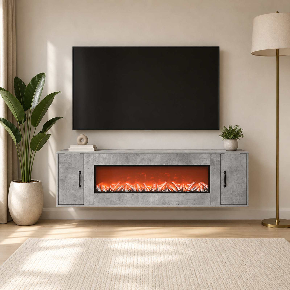 vidaXL Electric Fireplace Concrete 155 x 30 x 44 cm Engineered wood