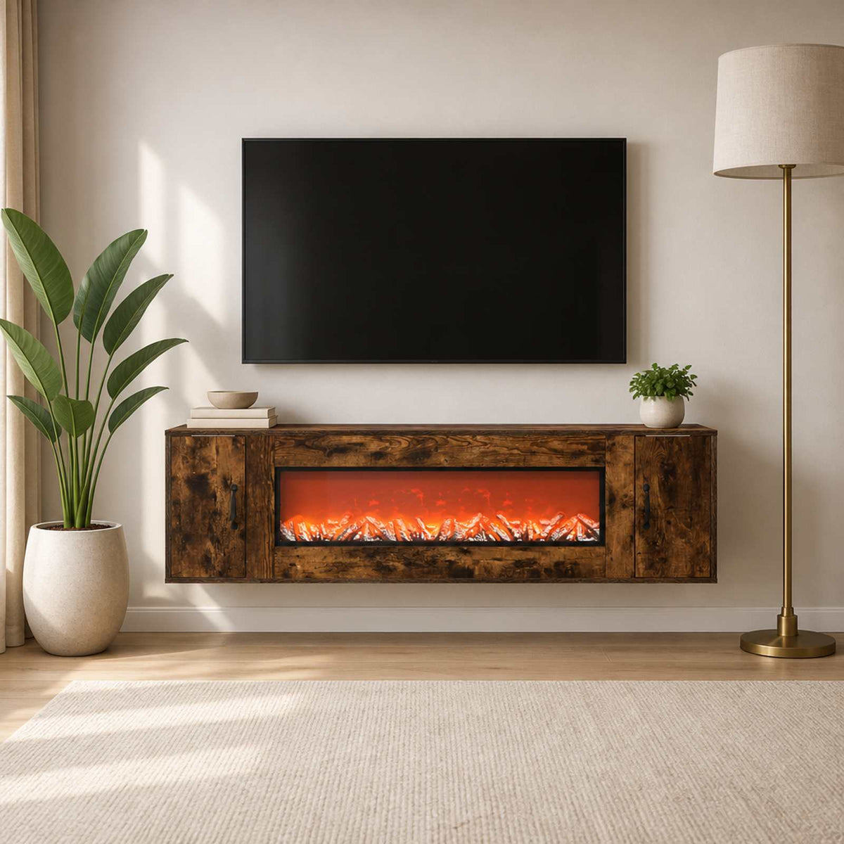 vidaXL Electric Fireplace Smoked Oak 155 x 30 x 44 cm Engineered wood