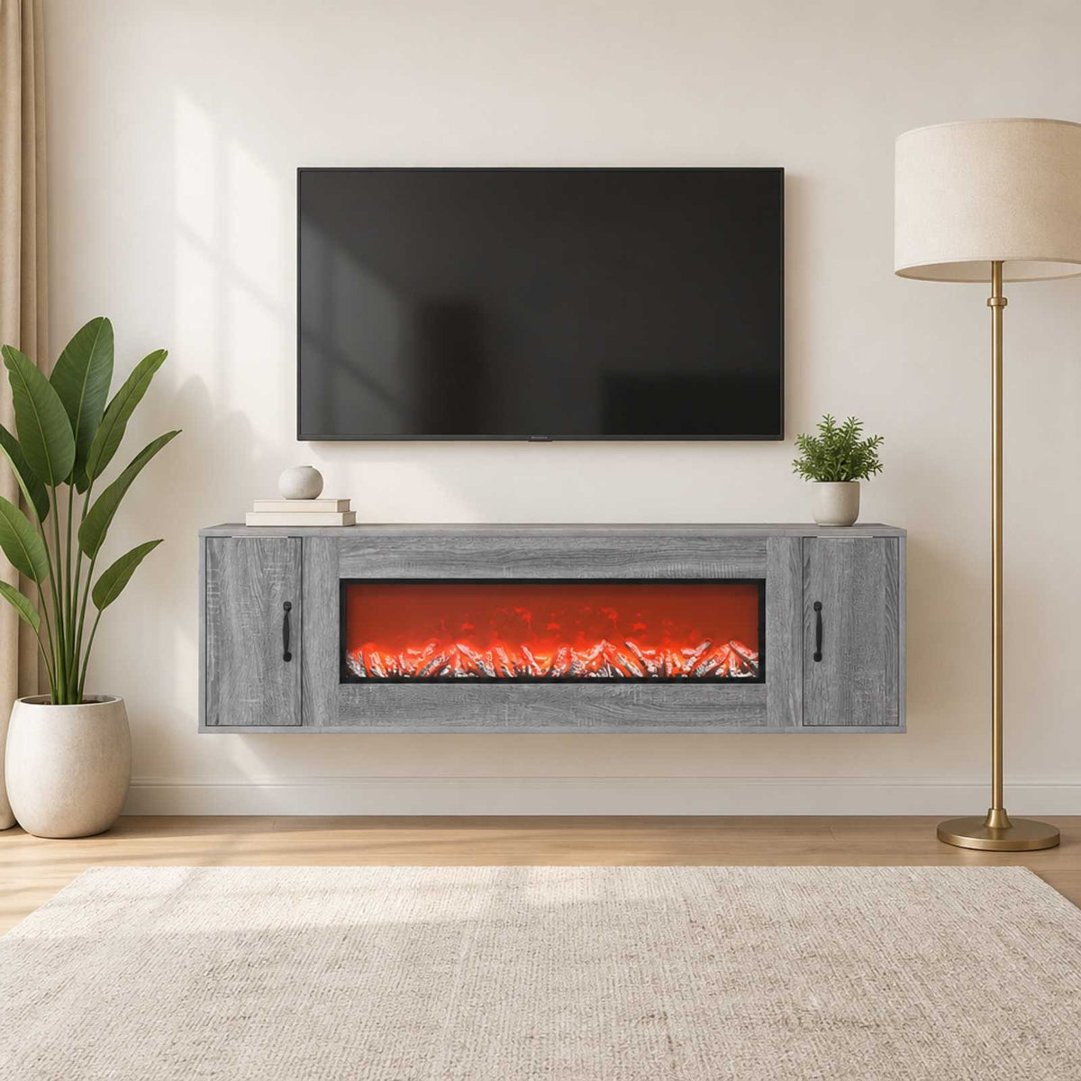 vidaXL Electric Fireplace Grey Sonoma 155 x 30 x 44 cm Engineered wood