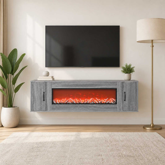 vidaXL Electric Fireplace Grey Sonoma 155 x 30 x 44 cm Engineered wood
