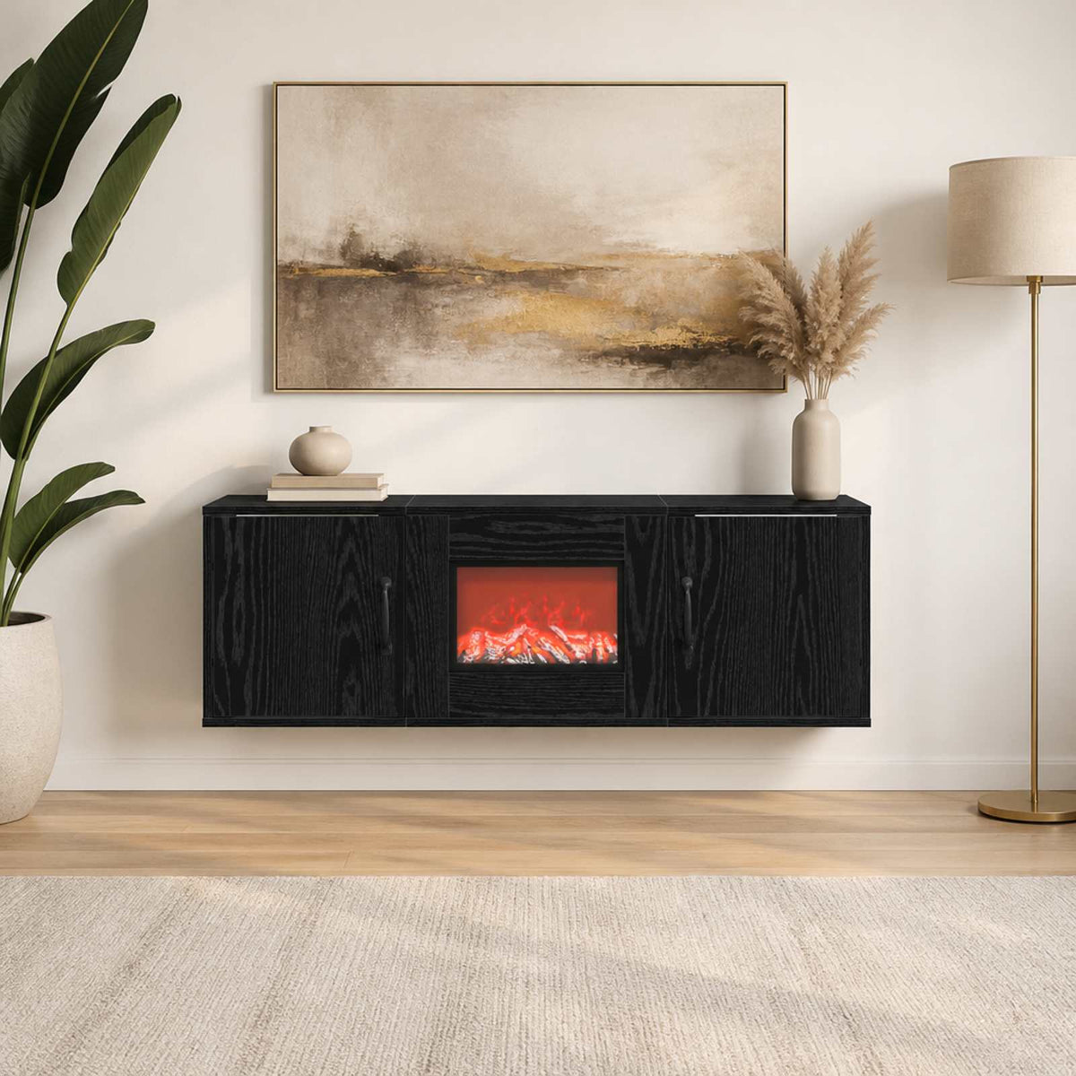 vidaXL Electric Fireplace Black Oak 110 x 30 x 36.5 cm Engineered wood