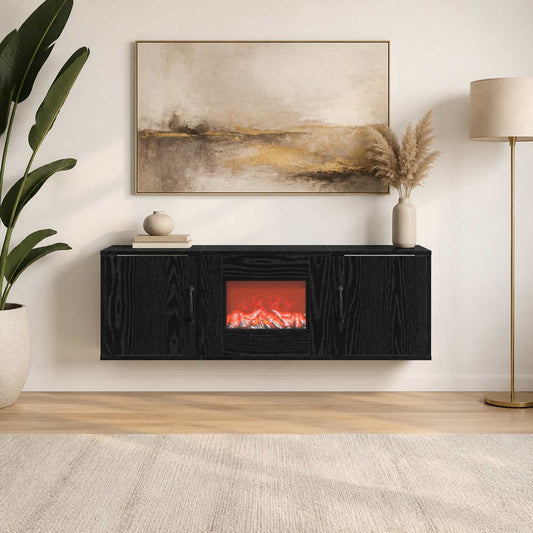vidaXL Electric Fireplace Black Oak 110 x 30 x 36.5 cm Engineered wood