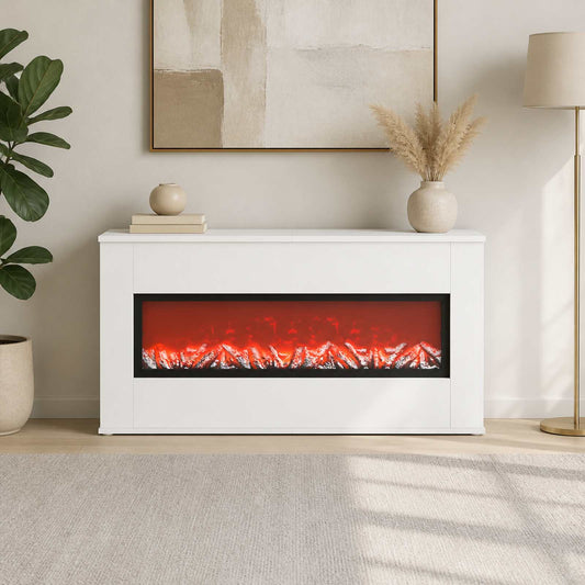 vidaXL Electric Fireplace White 114 x 18 x 58.5 cm Engineered wood