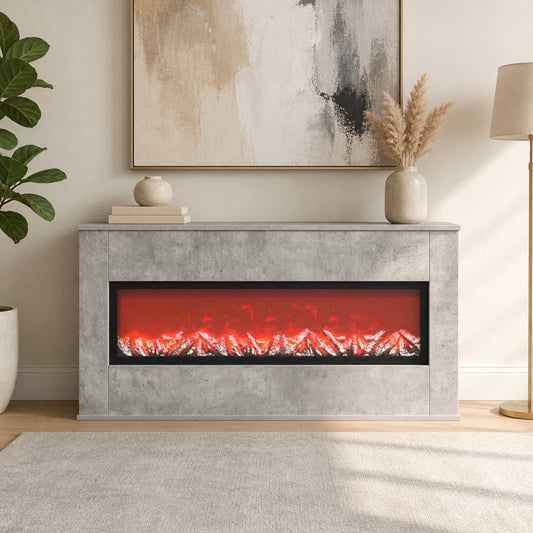 vidaXL Electric Fireplace Concrete 114 x 18 x 58.5 cm Engineered wood