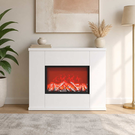 vidaXL Electric Fireplace White 47 x 18 x 48 cm Engineered wood
