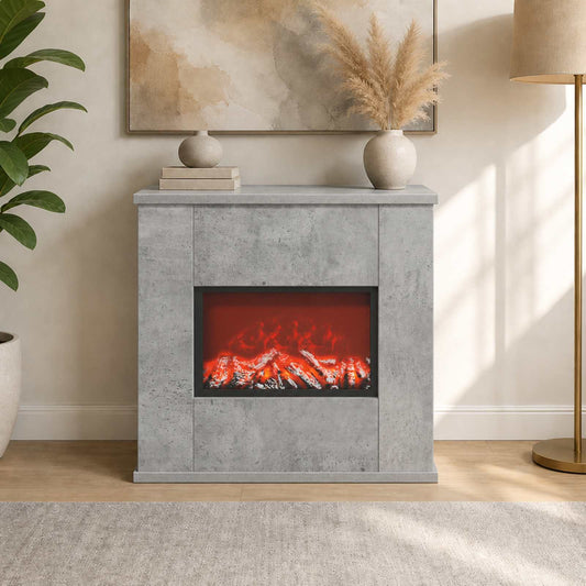 vidaXL Electric Fireplace Concrete 47 x 18 x 48 cm Engineered wood