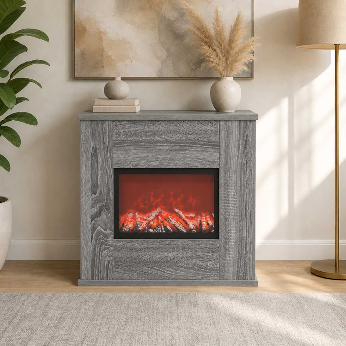 vidaXL Electric Fireplace Grey Sonoma 47 x 18 x 48 cm Engineered wood