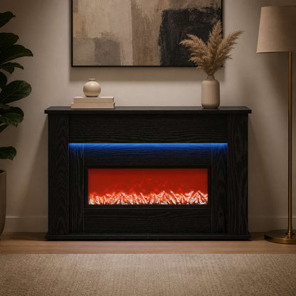 vidaXL Fireplace with LED Strip Black Oak 92 x 20 x 54 cm