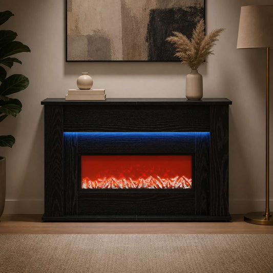 vidaXL Fireplace with LED Strip Black Oak 92 x 20 x 54 cm
