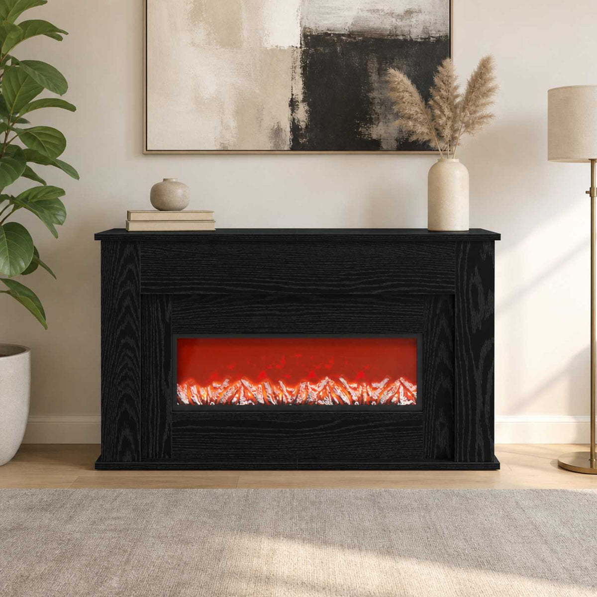 vidaXL Fireplace with LED Strip Black Oak 92 x 20 x 54 cm