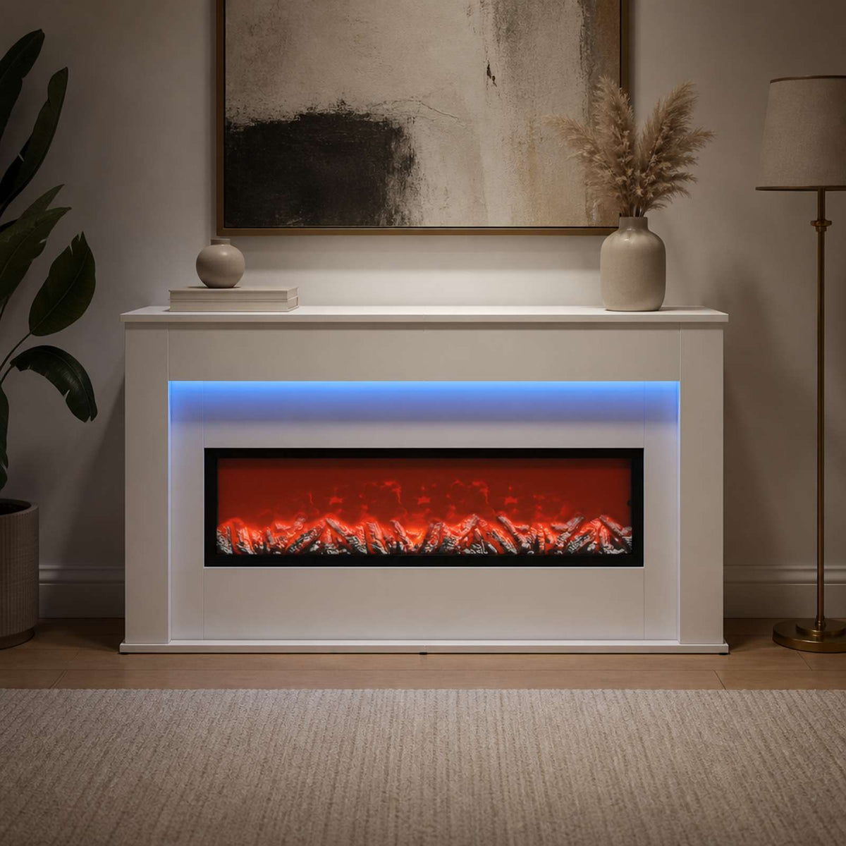 vidaXL Fireplace with LED Strip White 130 x 20 x 69.5 cm