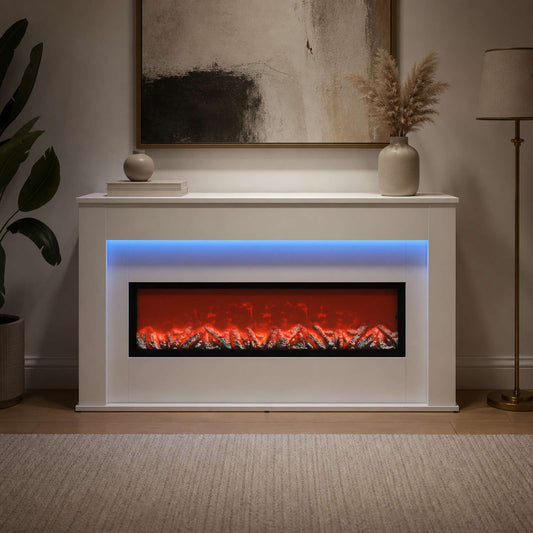 vidaXL Fireplace with LED Strip White 130 x 20 x 69.5 cm